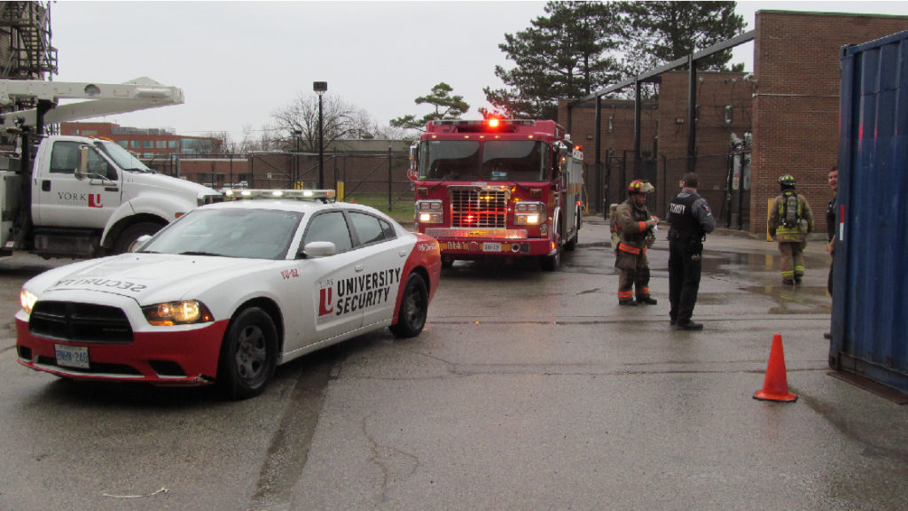 York Security and Toronto Fire services responding to an emergency