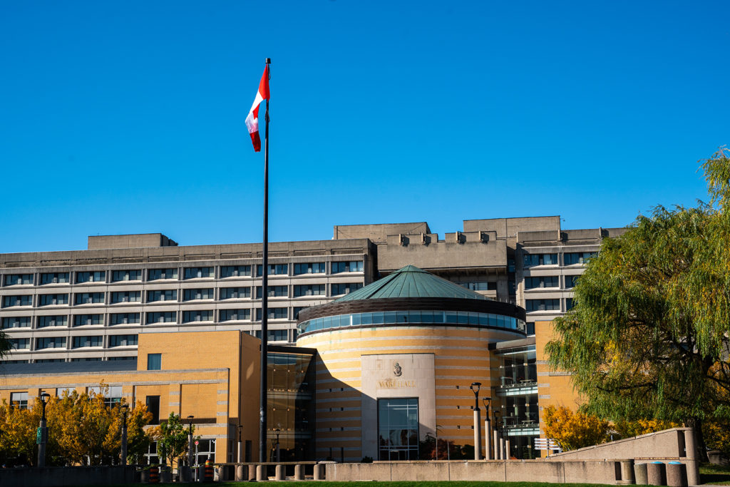 Vari Hall building with Canadian flag
